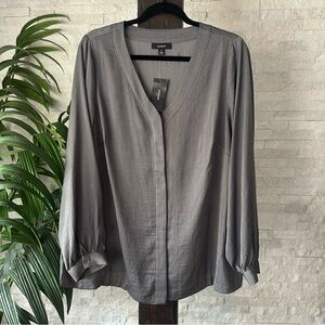Alfani Grey V Neck “Core” Dressy Professional Business Casual Blouse Size 1X